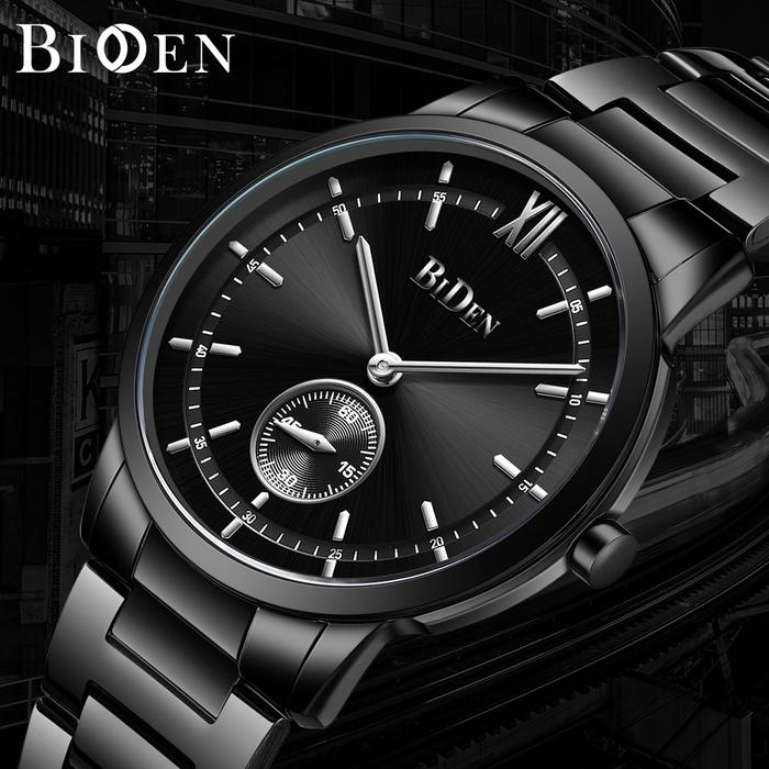 BIDEN Jam Tangan Pria Bisnis Santai Mode Anti Air Kuarsa Tali Stainless Steel Jam Tangan Cowok Origi