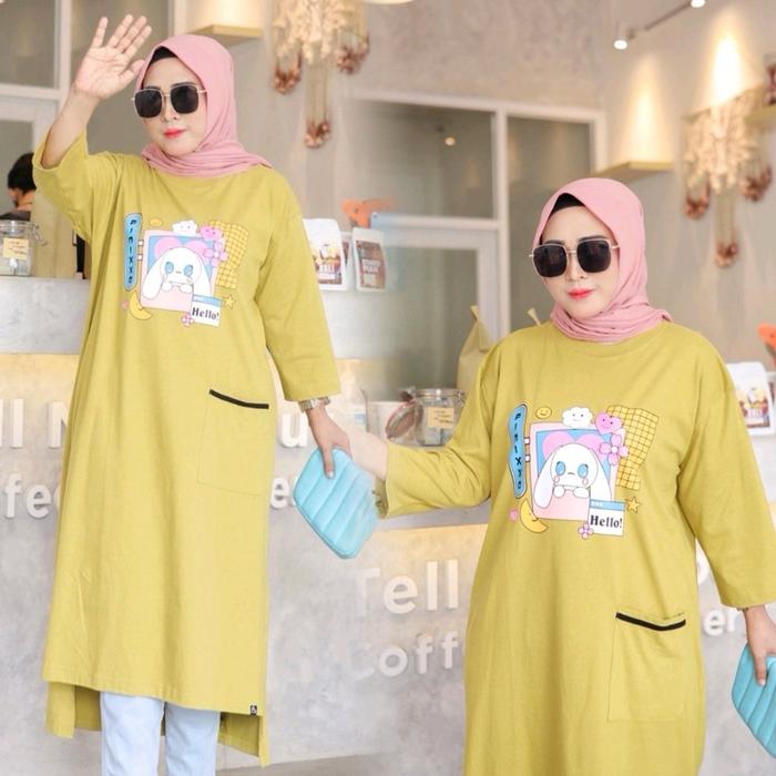 Atasan Long Tunik Wanita Muslim Oversize DM3.Cloth Lemon Kaos Combed