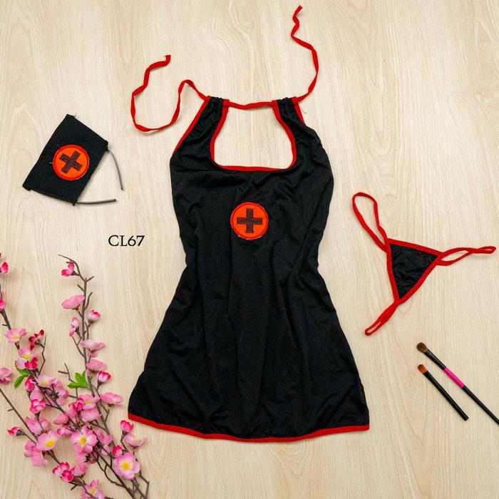 MURAH KOSTUM SUSTER HOT HITAM SEXY LINGERIE COSPLAY BLACK NURSE CL67