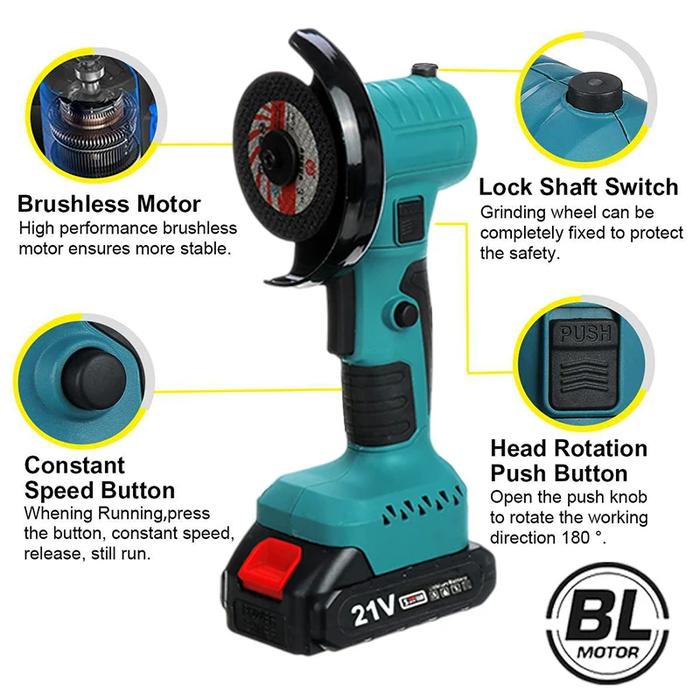 21V Brushless Mini Electric Angle Grinder Rechargeable Angle Grinder 180° Rotation Polishing Machine