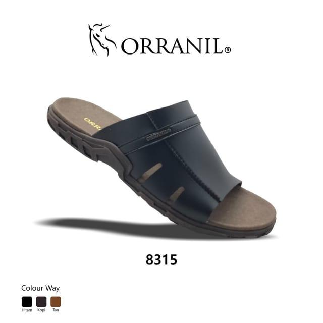 Orranil - 8315 Sandal Slip On Pria Hitam Kulit Sintetis PVC & Sol TPR Anti Selip Nyaman Size 38-43