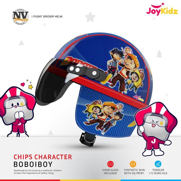 Helm Anak Bayi Balita Lucu Viral Usia 1 - 4 Tahun SNI Motif Karakter Boboiboy Biru Free Kaca
