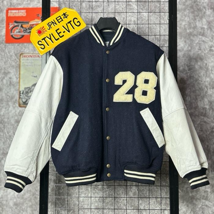 Jaket varsity 90s vintage wool wol letterman lengan leather kulit Iguregu Japan Original boxy fit bk