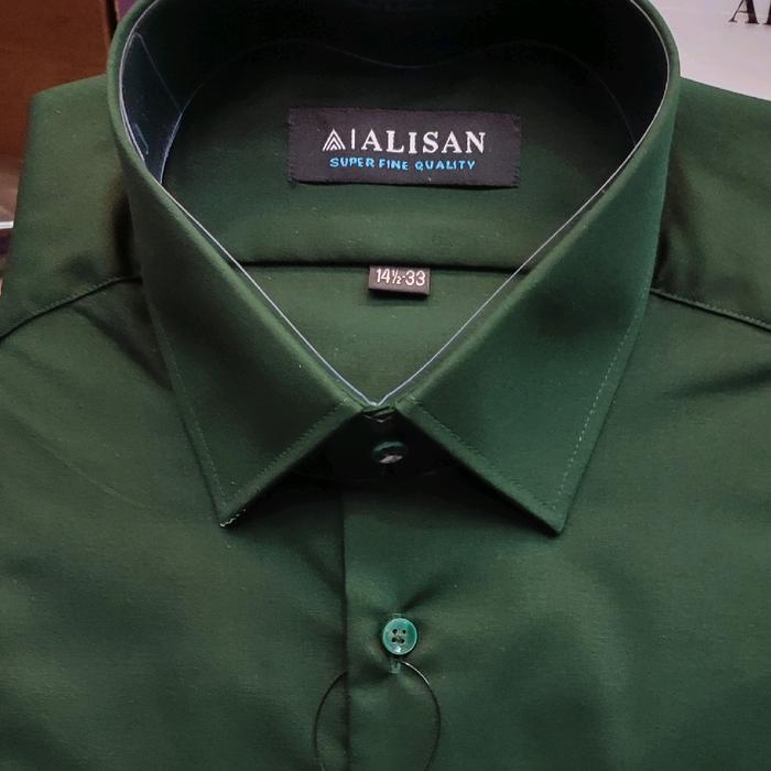 kemeja Alisan Pria Polos warna Hijau Botol