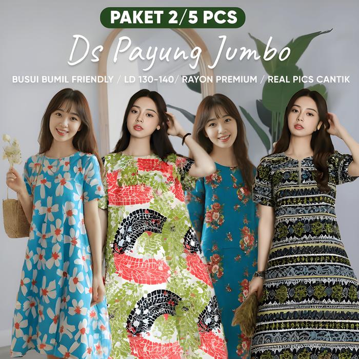 Daster Payung Super JUMBO Big Size LD 130 LD 140 Ibu Bumil Busui Friendly Baju Hamil Katun Rayon Pre