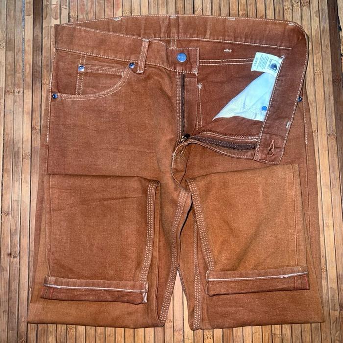 RARE CARHARTT DETROIT CANVAS WORKWEAR STRAIGHT FIT BROWN SELVEDGE RAW DENIM JEANS dickies wtaps noah