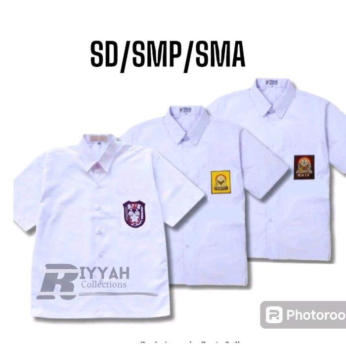 seragam sekolah baju SD,SMP/MTS,SMA/SMK lengan pendek kain oxford sariwarna sablon bordir Pria Nyama