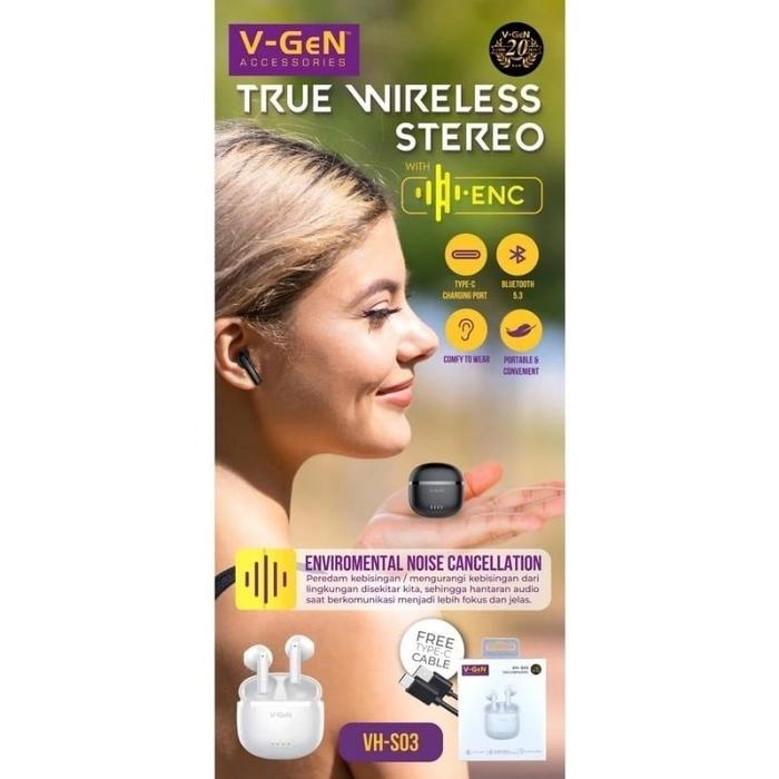 [HWARTZ] Earphone Vgen TWS With ENC VH-S03 True Wireless Stereo / Handsfree Earpods Bluetooth Origin