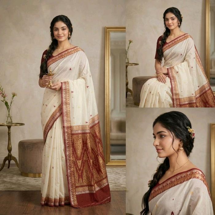 Saree india putih cek deskripsi