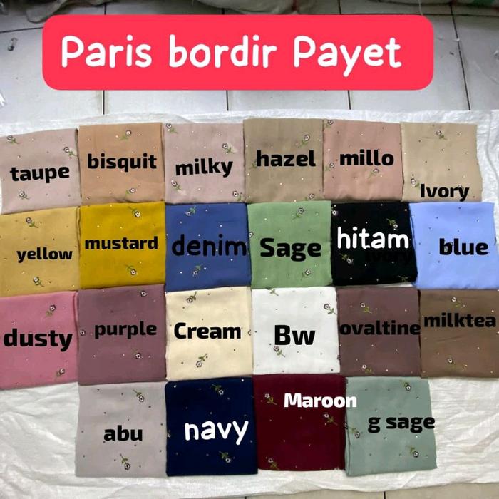 Jilbab SegiEmpat Bunga Bordir Paris payet Voal dengan Aksen Bordir Bunga dan Swarovski - Mewah, Cant