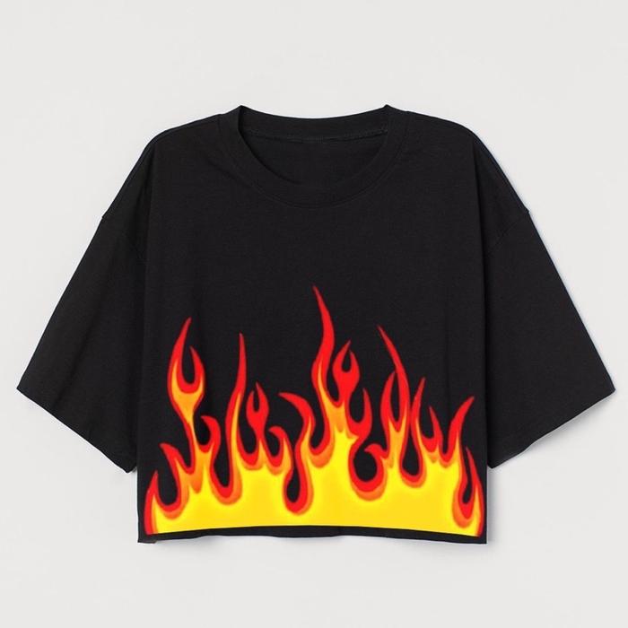 CROP TEE FIRE | API | KAOS CROP TOP OVERSIZE HITAM WANITA MOTIF | T-SHIRT BLACK |CROPTEE WOMAN | COT