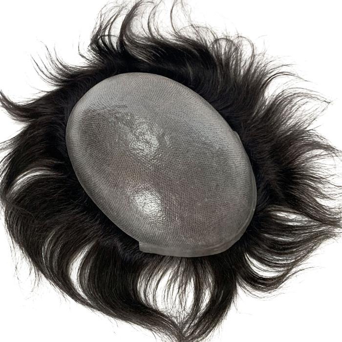 Rambut Manusia India Wig Pria Kulit Penuh PU Rambut Palsu Pria