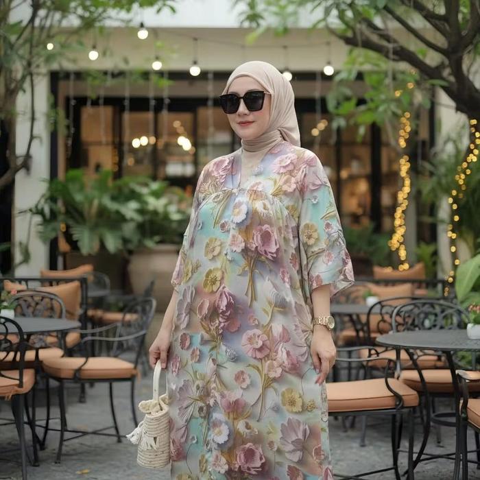 YURI Daster Gamis Terbaru Kekinian 2026 Bahan Rayon Motif Bunga Adem Elegan Ibu Menyusui Viral Diam