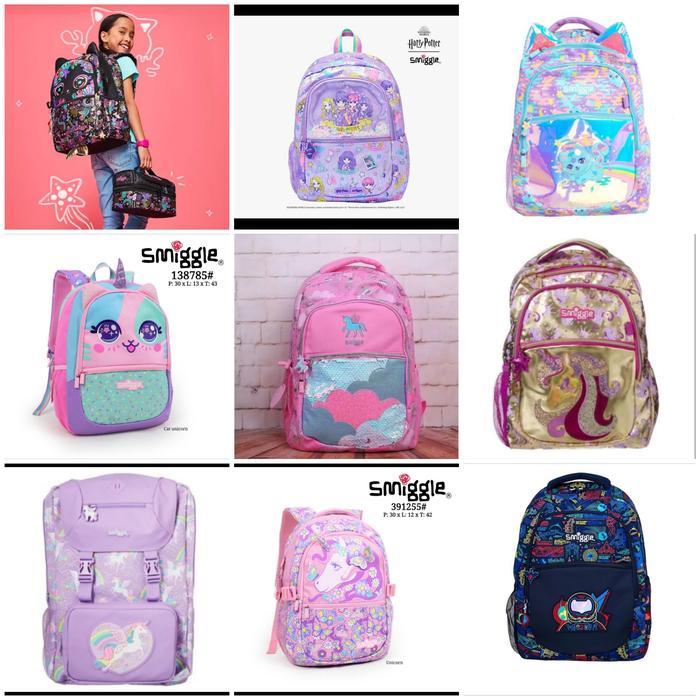 OBRAL Ready Stok Tas Smiggle Ori Backpack kitty, unicorn, cat black, galaxy