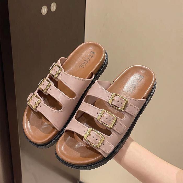 Tiki66 NEW KT-COOL Sandal Wanita Jelly Ban 3 Buckle - Sandal Slide Casual Korea COD