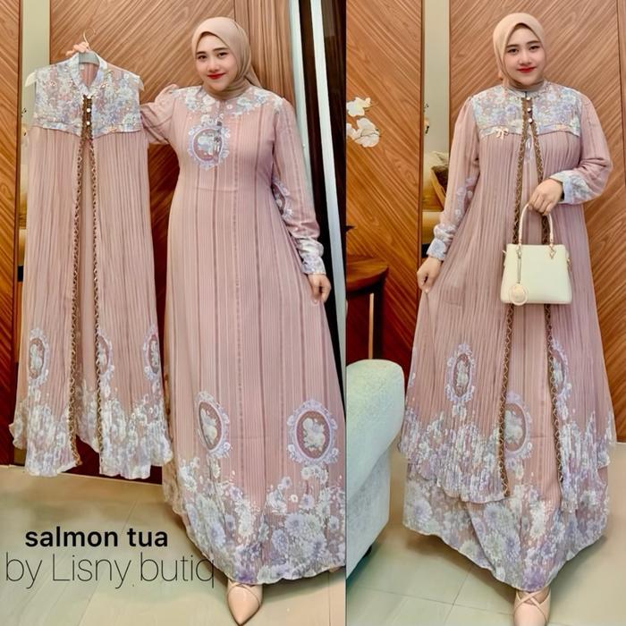 Avasya Dress ,Gamis rompi lepas pasang,Payet mutiara mewah plisket, Gamis avasya , Gamis pesta mewah