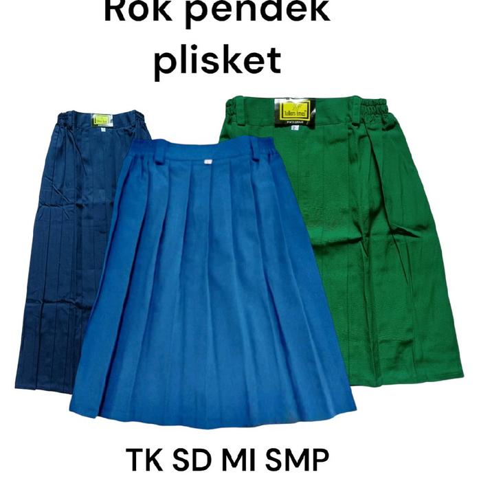 seragam sekolah TK SD SMP rok pendek plisket biru Benhur hijau dan biru Dongker
