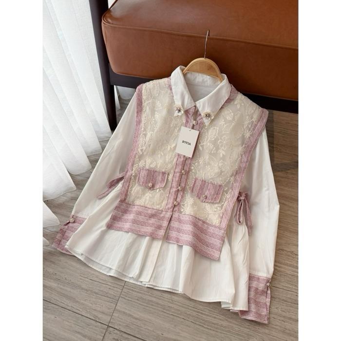 BYFIA Sienna Lace Blouse Atasan Wanita Terbaru Bestseller Katun Organza Casual Top Kerja Baju Inner 