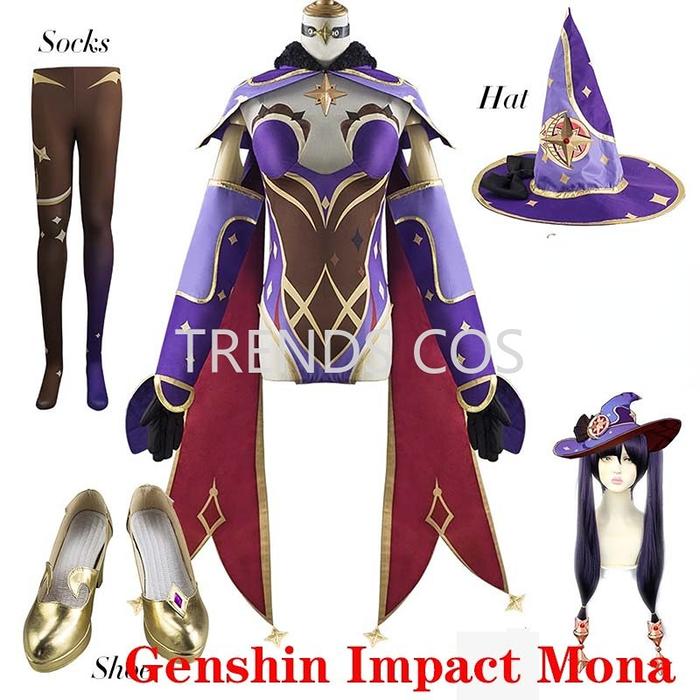 TRENDS COS Game Genshin Impact Mona Cosplay Costume Mona Jumpsuit Hat
