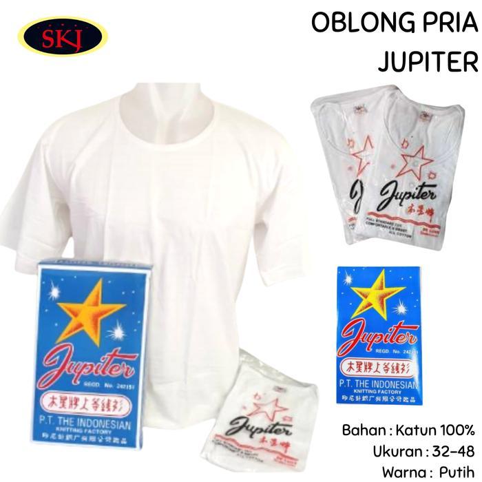 PREMIUM Kaos Oblong Katun JUPITER ukuran 32-48 Polos Putih / Blong Pria