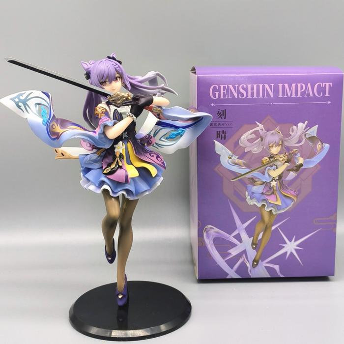 Mainan figur aksi Keqing figur benturan permainan Genshin tongkat