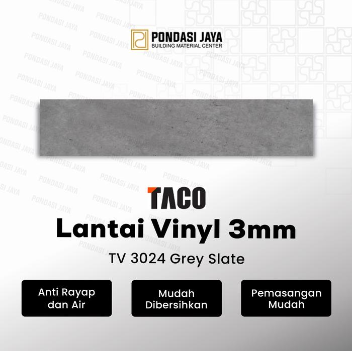 TACO Lantai Vinyl 3mm Motif Batu per 1 box (Isi 18 lembar / 3,34 m²) - TV 3024 Grey Slate