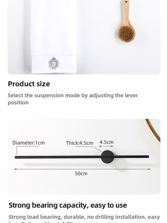 50cm Movable Towel Rack Towel Hanger Bath Towel Holder Wall Towel Bar