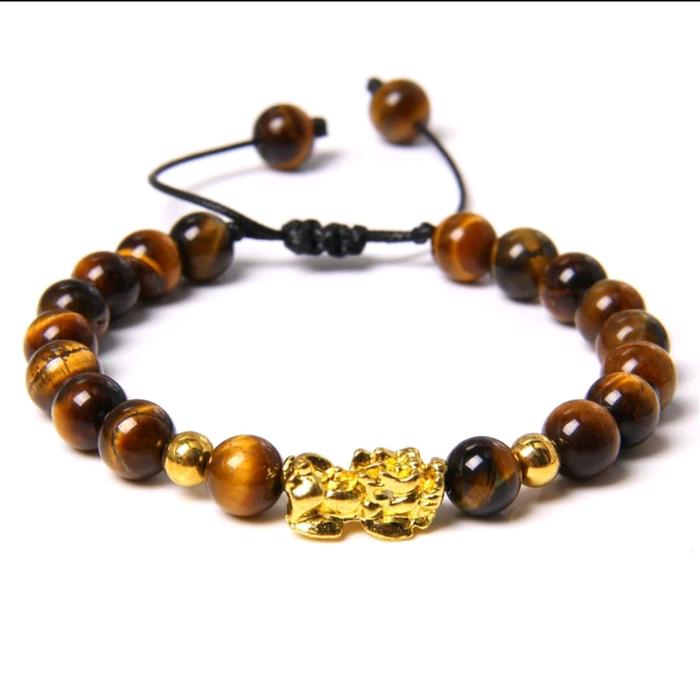 Gelang benang rajut Tali Hitam Giok Tiger eye Fengshui Terapi Kesehatan Pria & Wanita Liontin Naga E
