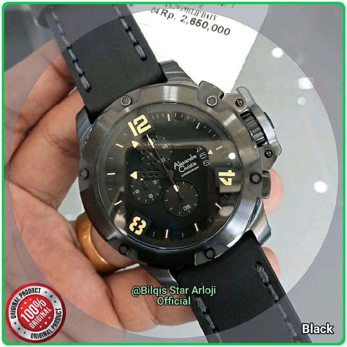 Alexandre Christie Pria Besar Ac 6295 Mc Tali Kulit Full Black Original