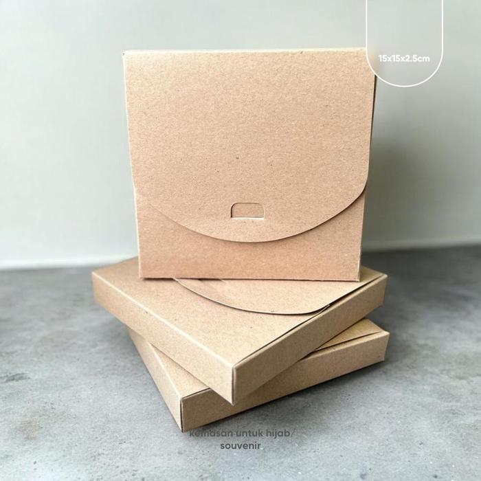 Dus jilbab box hijab square scarf small kotak packaging brown kraft size 15x15x2,5