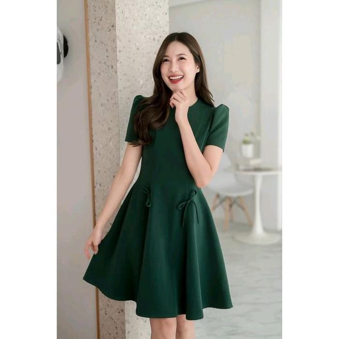 Maria Dress Natal Kekinian Scuba Wanita Casual Imlek Kondangan Tahun Baru Hijau Tua