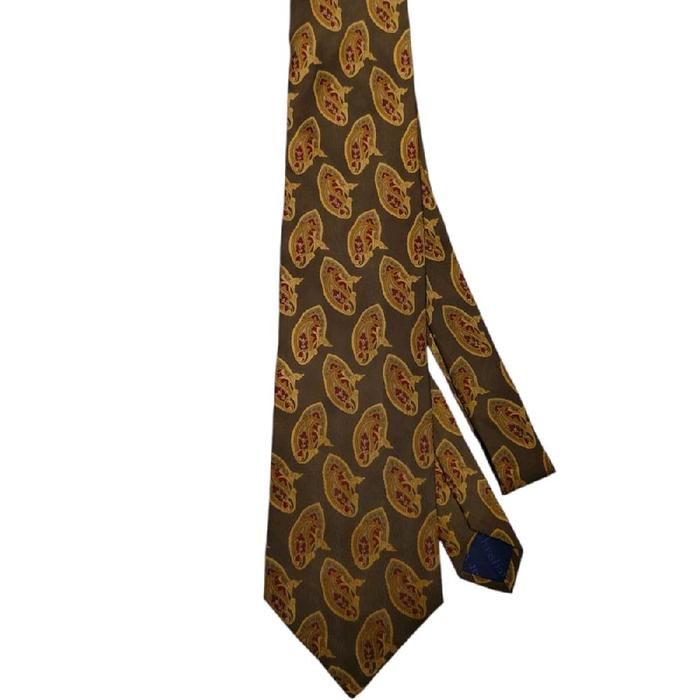 Christian Dior - Brown Gold Paisley Silk Tie