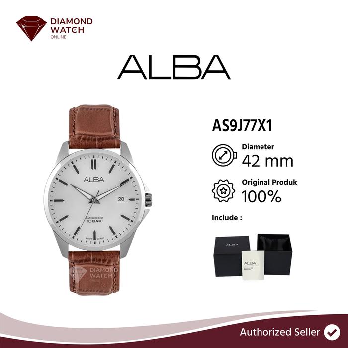 Jam Tangan Alba Fashion AS9J77X1 Men Silver Dial Brown Leather Strap