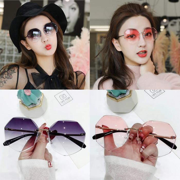 Kacamata Fashion Wanita Bentuk Hexagonal Sunglasses Frame Style Korea Kaca Mata Besar Keren Import
