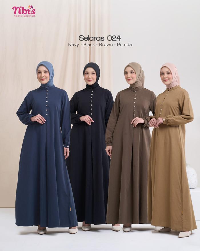Gamis Nibras Selaras 024 Gamis Polos Gamis NBRS Gamis Hitam Navy Brown Pemda Bahan Linen