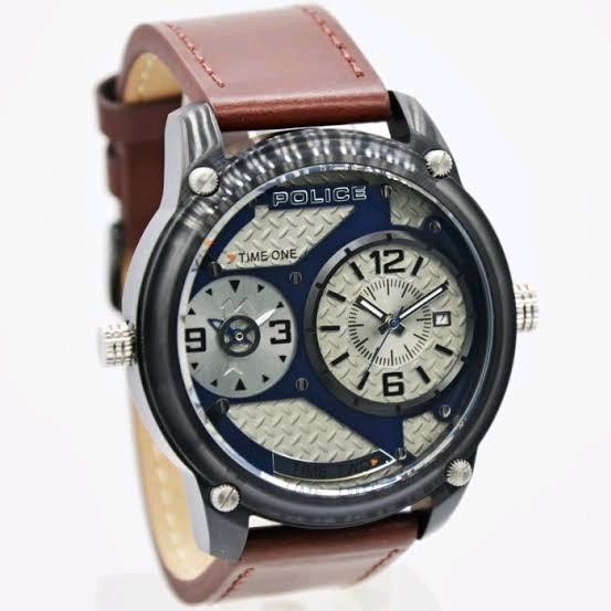 Jam Tangan Pria Police 15268JSB Leather Strap Quartz Original