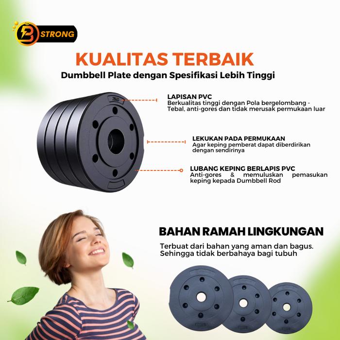 B-STRONG BS-50 Adjustable Dumbbell Set 50KG - 4-IN-1 Barbell Kettlebell Push-Up Alat Fitness Gym