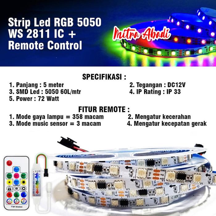 LED Strip RGB 5050 WS2811 / WS 2811 / 2811 IC IP33 + REMOTE CONTROL