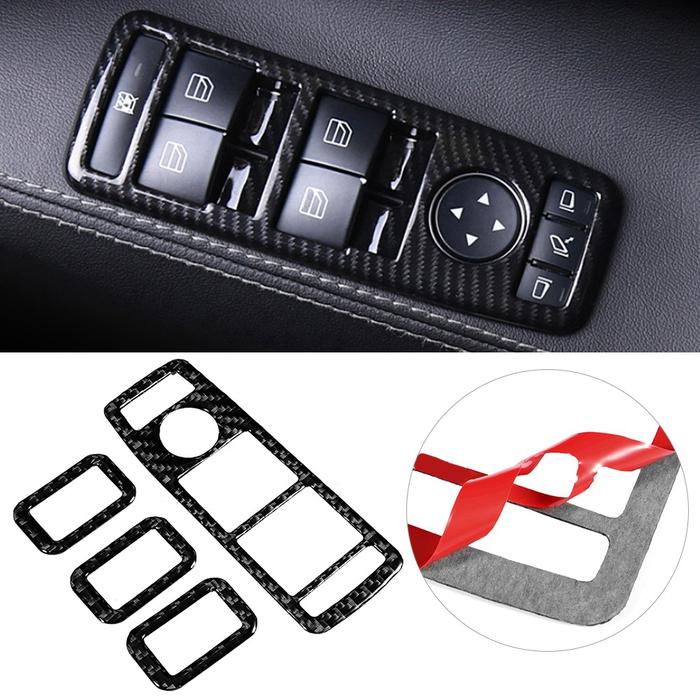4 Pcs Carbon Fiber Window Lift Switch Panel Sticker Interior Overlay