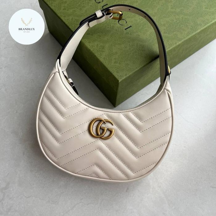 Gucci gg marmont mini half moon shaped bag white ghw
