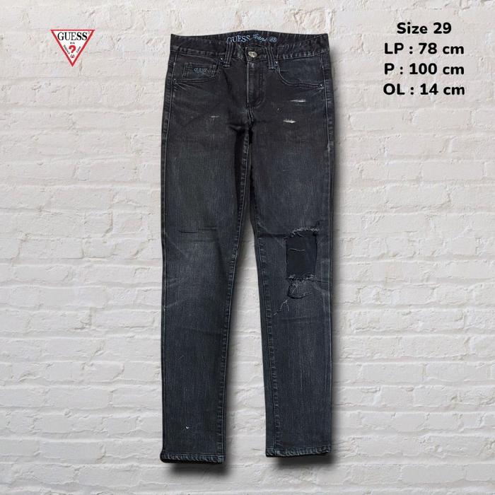 Size 28-29 Celana Panjang Longpants Jeans Guess Dark Grey Washed Fading Ripped Skinny Original Secon