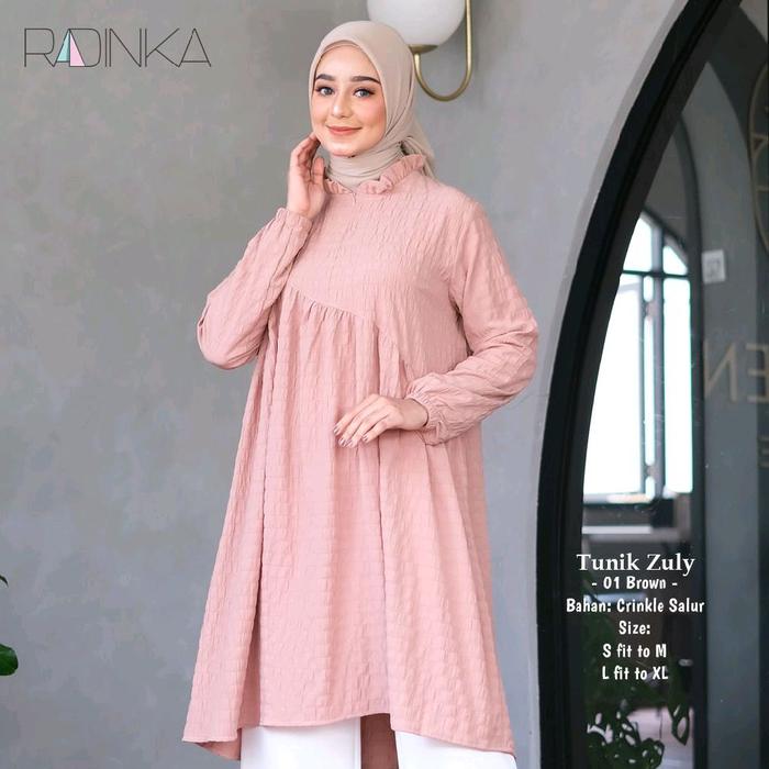 Radinka tunik zuly brown bahan crinkle salur