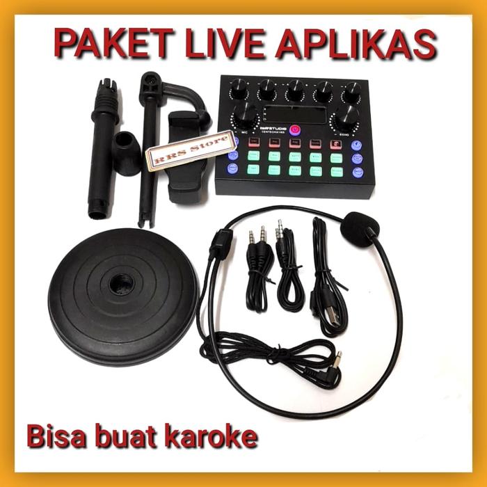 NEW TERMURAH satu paket live semua aplikasi sound card v8u RGB dan mic bando kecil dan holder hp Mix