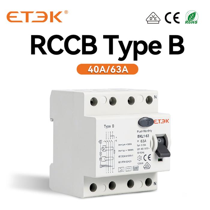 ETEK RCD Type B Evse 4P 4Poles AC Earth Leakage Circuit Breakers RCCB