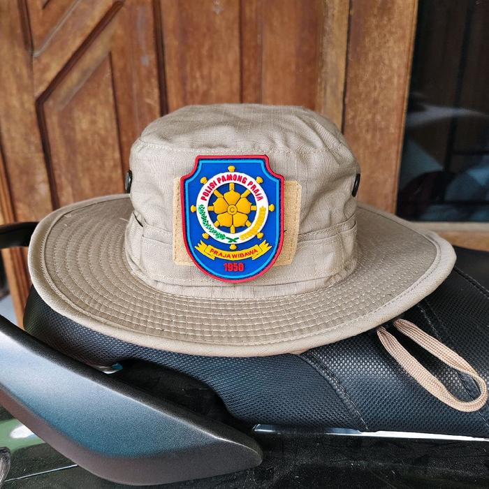 topi rimba satpol pp topi rimba cream free patch rubber pamong praja latar biru lingkar full kawat n