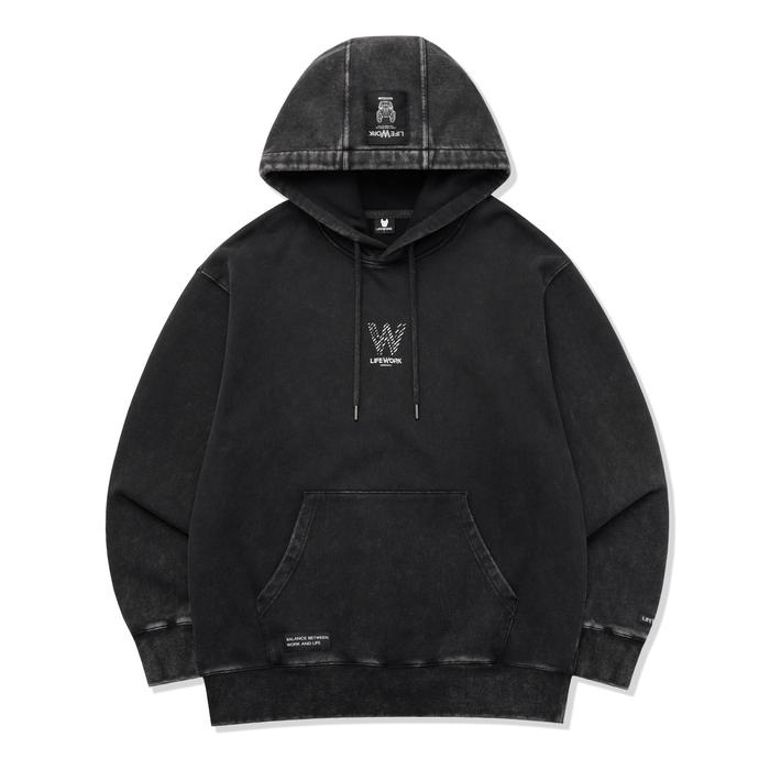 LIFEWORK - Vintage Graphic W Logo Hoody - Man Charcoal Grey - Hoodie Tops Warna Abu-Abu Gelap Untuk 
