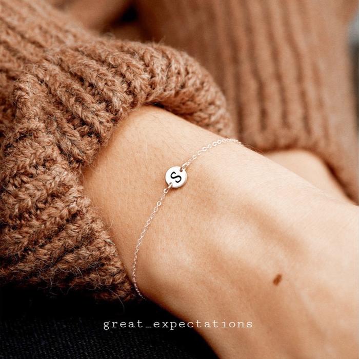 GE-Gelang inisial Huruf | initial Bracelet stainless steel anti karat Kayu