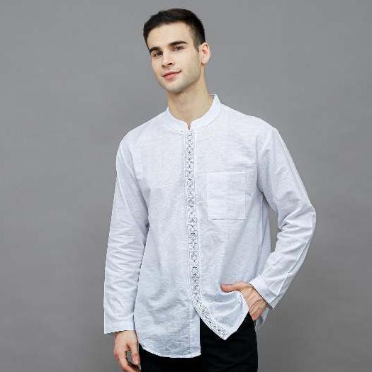 LOA STUDIOS - Baju Koko Kemeja Pria Bordir Lengan Panjang Putih - Dalil