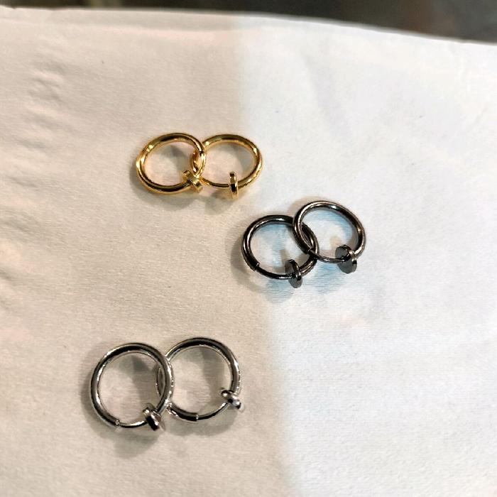 Anting Hoop Jepit Perr Peerr Tindik Piercing Klip Titanium Silver Hitam Gold Polos Telinga dan Hidun