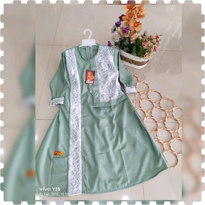 Gamis Anak Muslim mix brukat Usia 5-11 Tahun Dress katun Toyobo Kancing Panjang Kombinasi Nyaman Mew